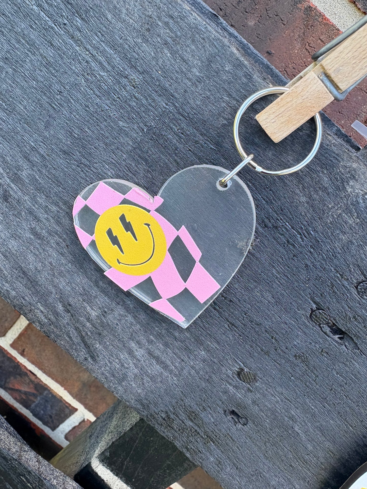 Smiley Checkered Keychain