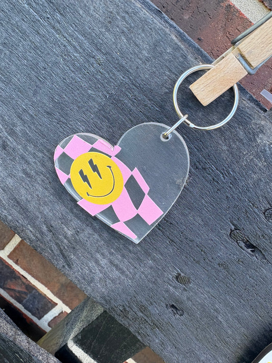 Smiley Checkered Keychain